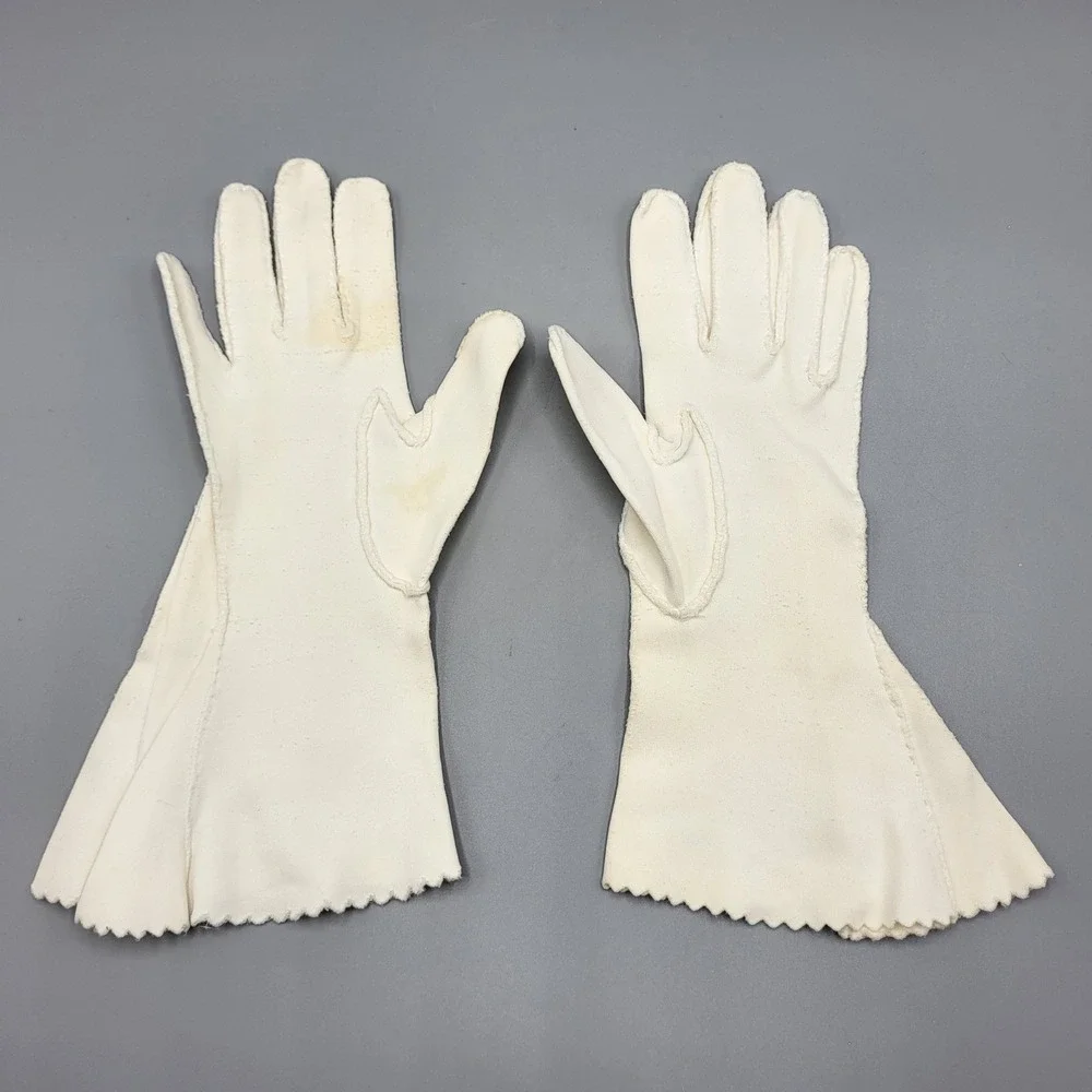 Hansen Vintage Formal Gloves Womens Scalloped Edge Mid-Century Cream 3 Sets